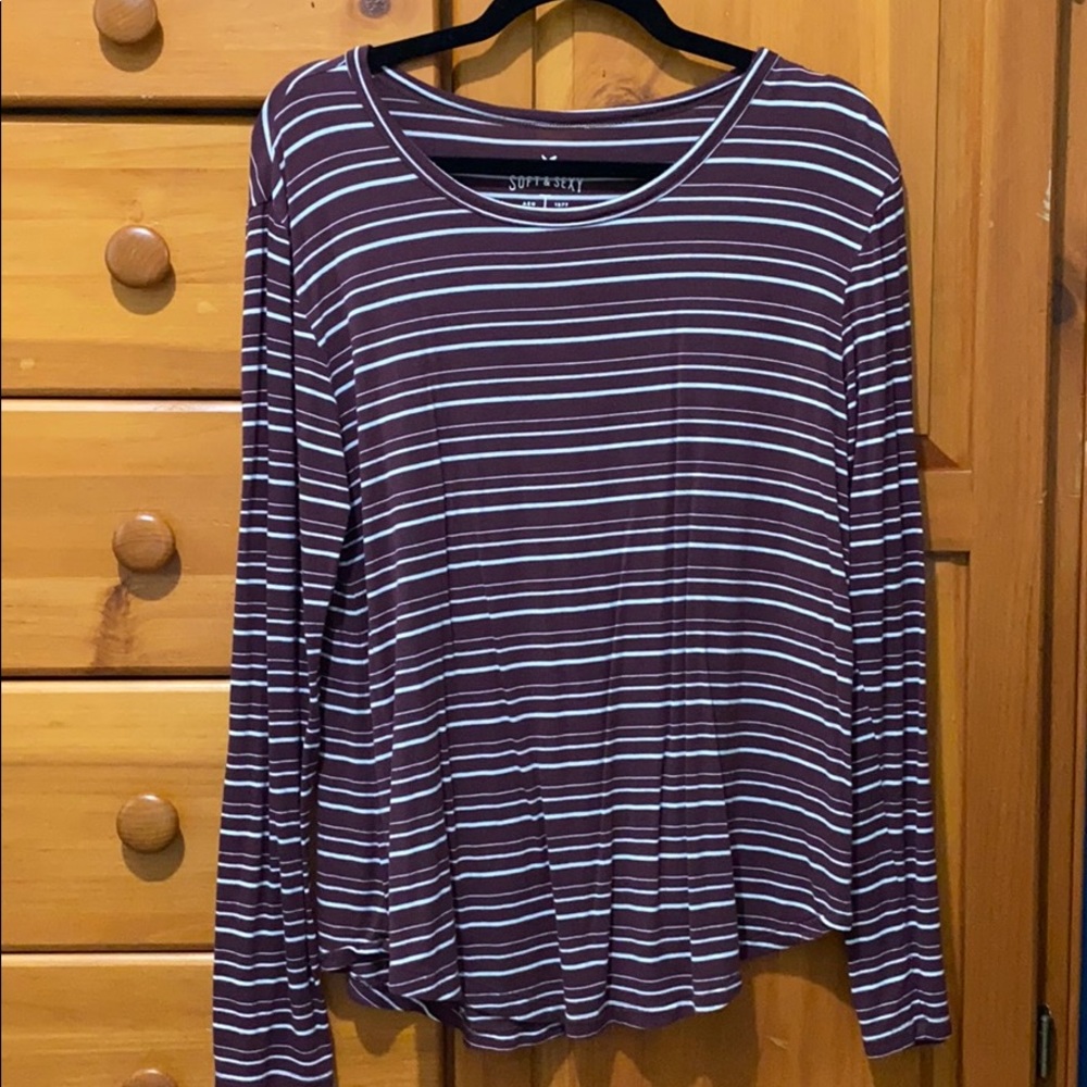 Maroon and white stripped long sleeve